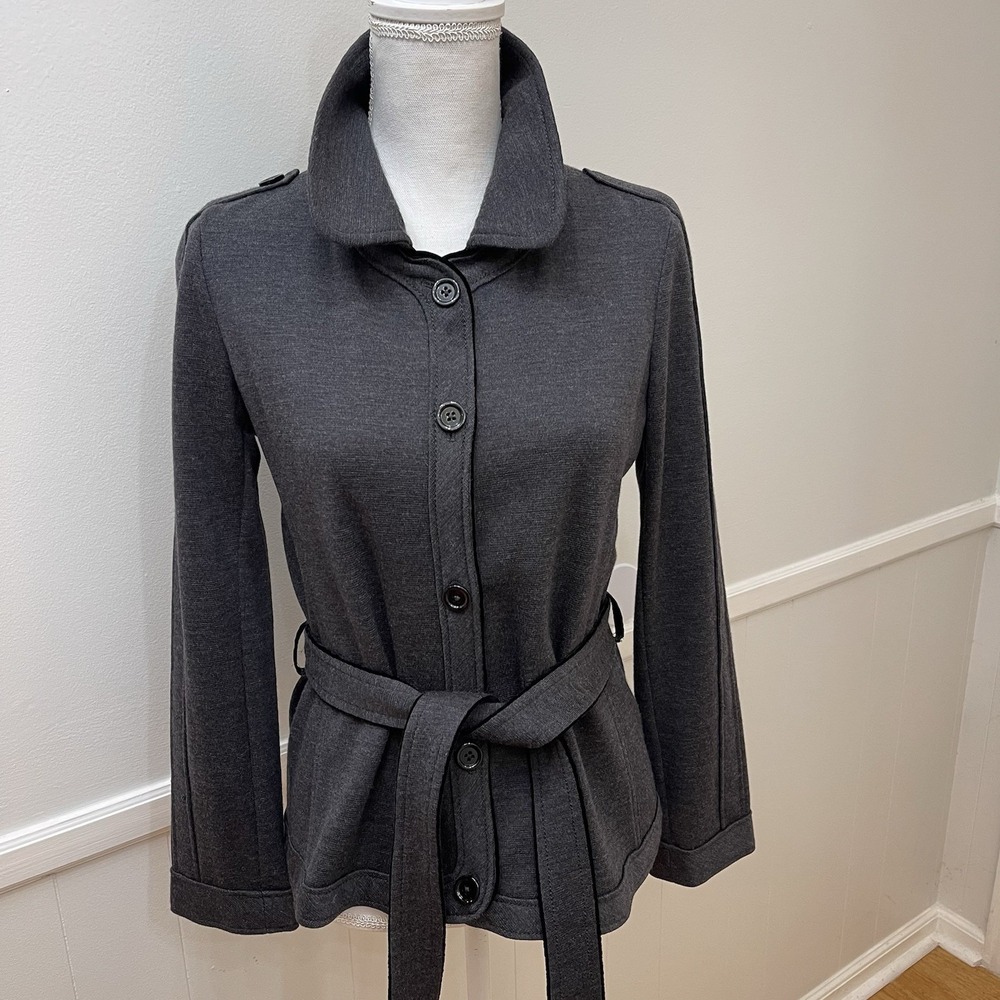 Guy Rover Women's Gray Wool Jacket With Belt Made In Italy S/M‎